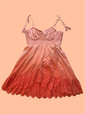 Shore Capri Adjustable Spaghetti-Strap Tank Peach Ombre Ruffle Lace Cotton Dress